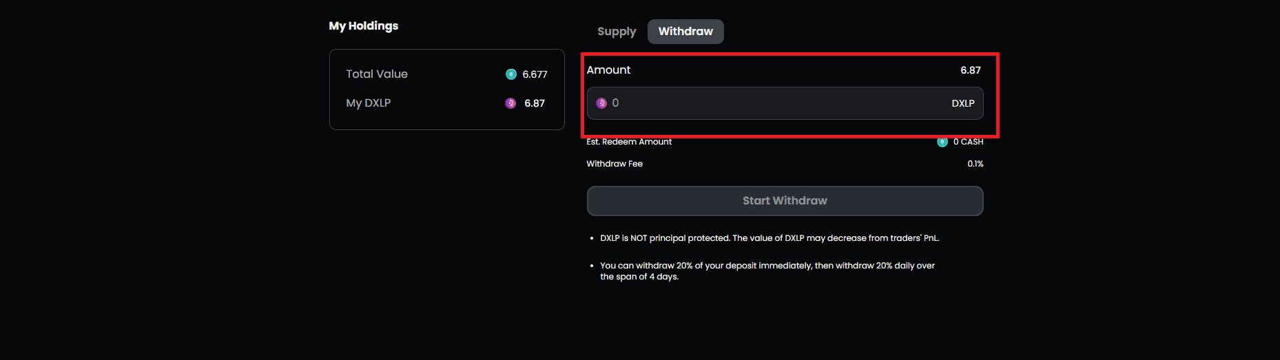 withdraw amount